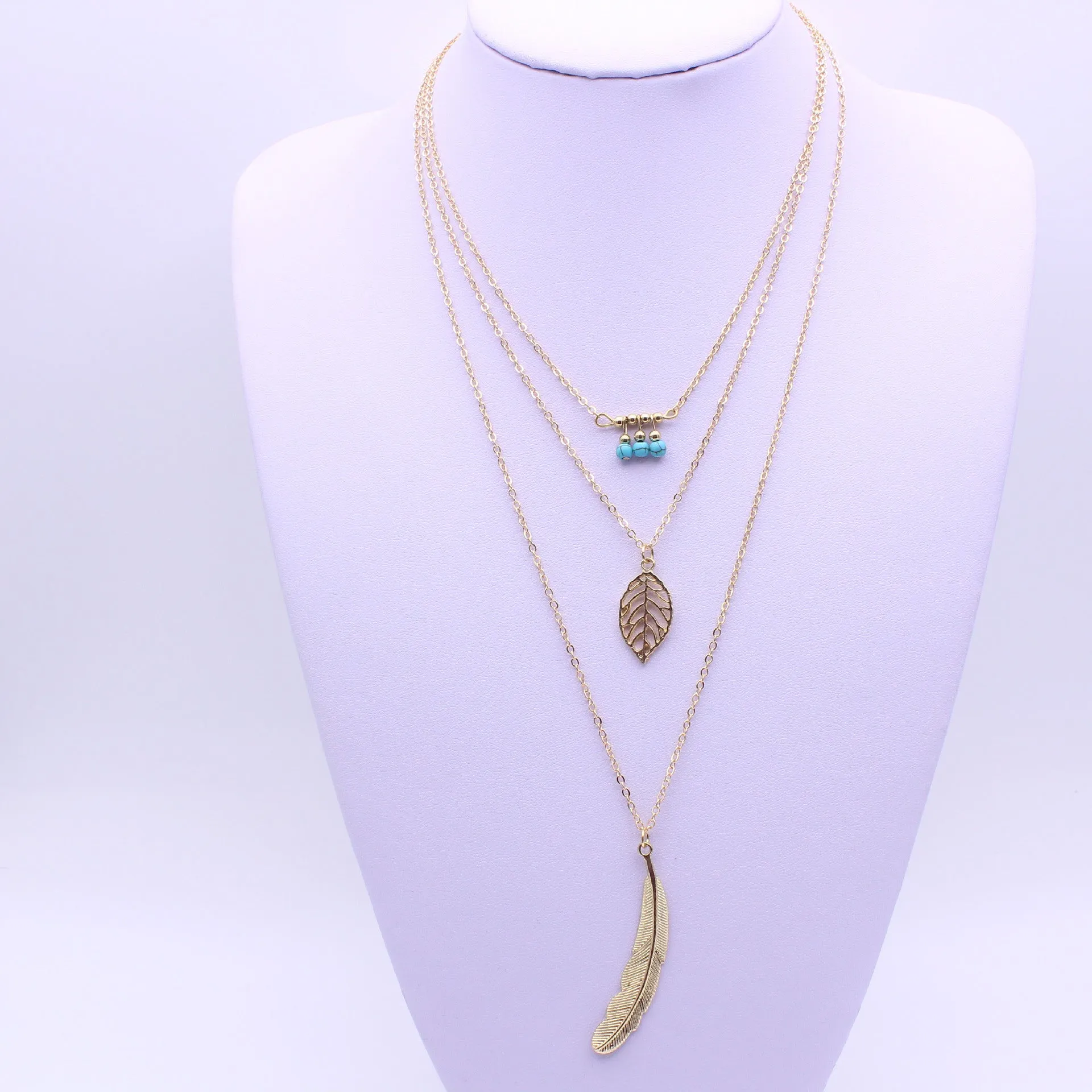 Golden Multilayer Cut Out Detail Leaf Necklace