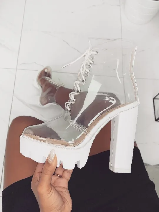 Hailey Lace Up Transparent Ankle Boots