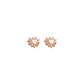 Heart Shaped Earrings Rose Gold with White Cubic Zirconias