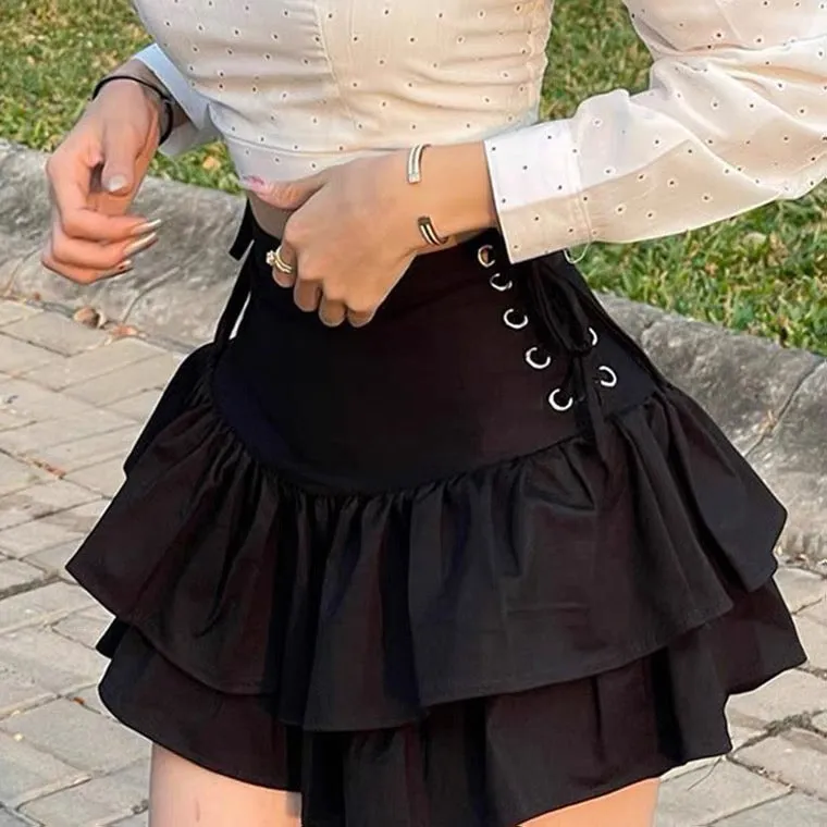 INS FASHION BLACK HIGH WAIST CAKE SKIRT BY70156