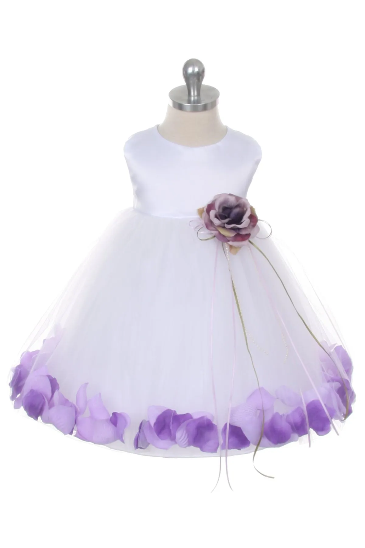 Ivory Satin Flower Petal Baby Dress with Organza Sash