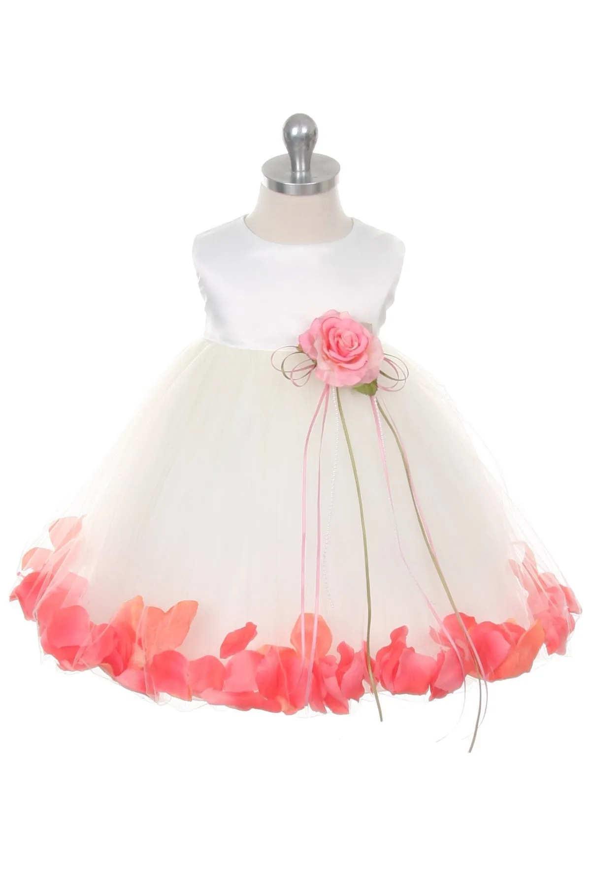 Ivory Satin Flower Petal Baby Dress with Organza Sash