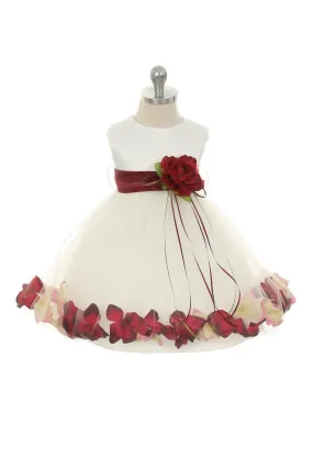 Ivory Satin Flower Petal Baby Dress with Organza Sash