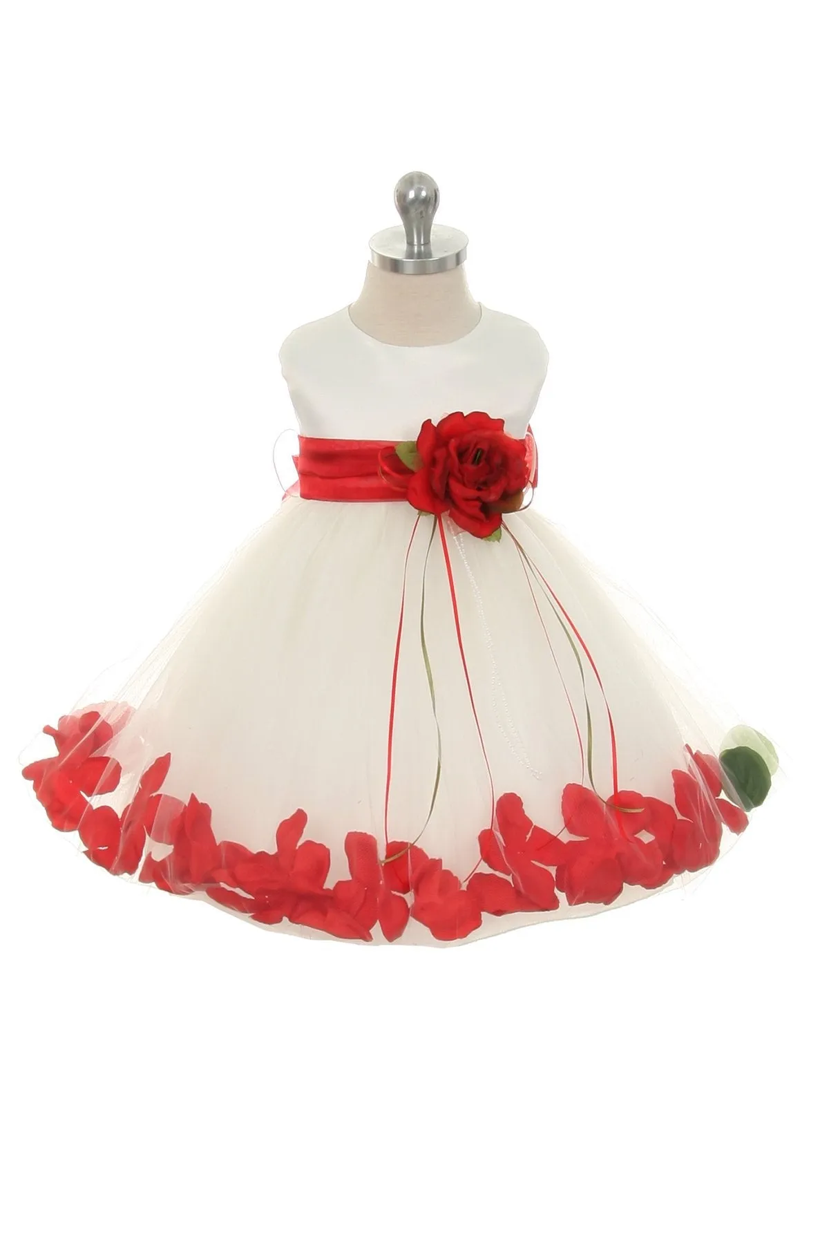 Ivory Satin Flower Petal Baby Dress with Organza Sash