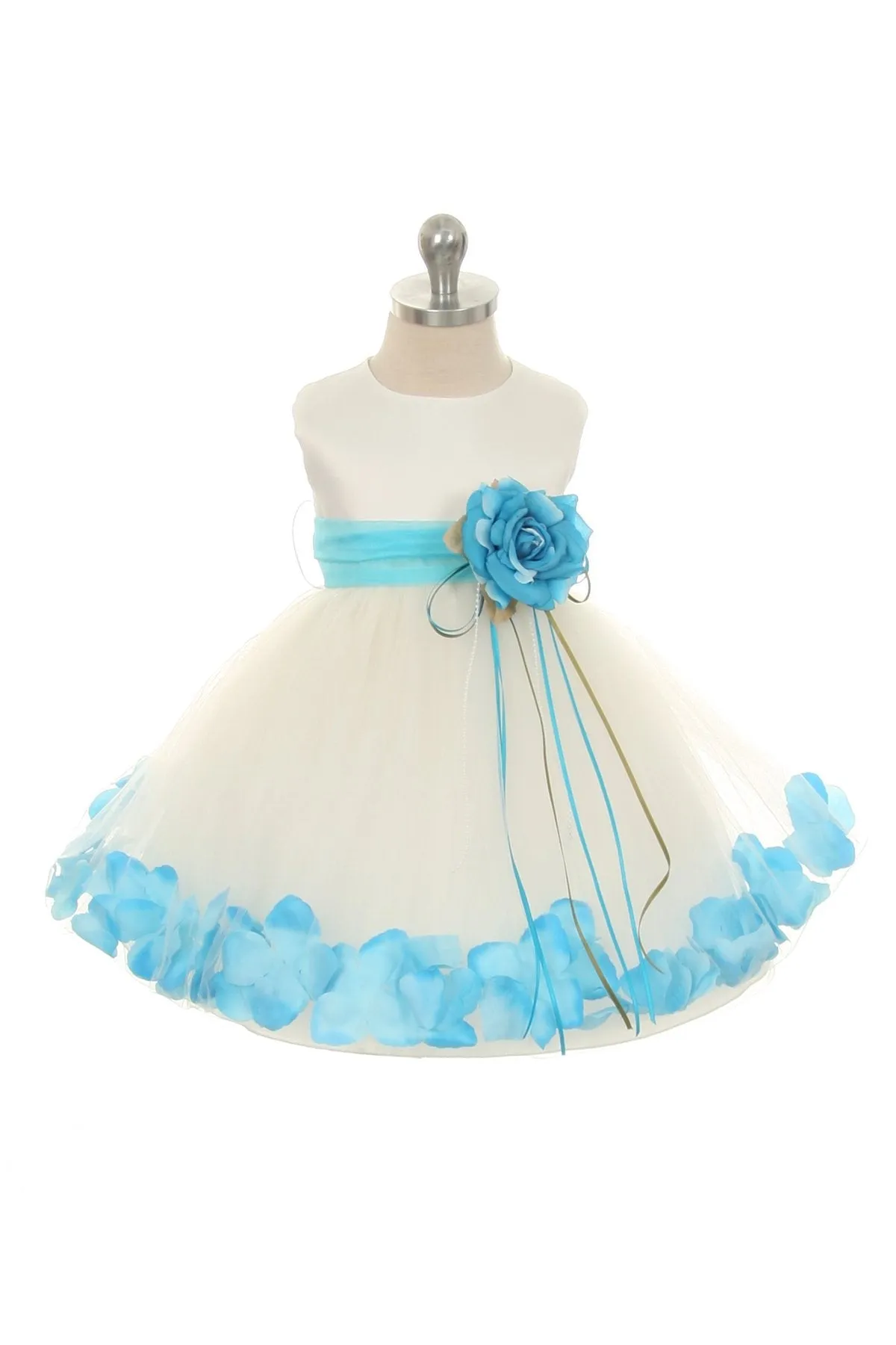 Ivory Satin Flower Petal Baby Dress with Organza Sash