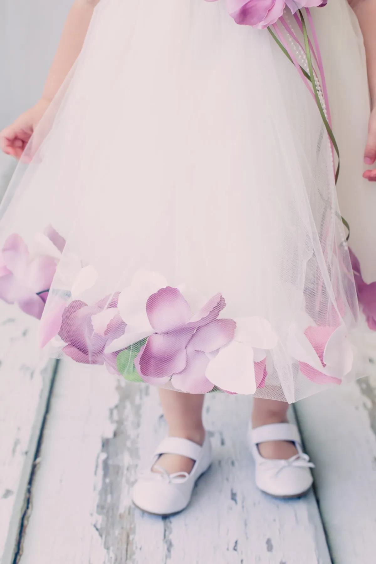 Ivory Satin Flower Petal Baby Dress with Organza Sash