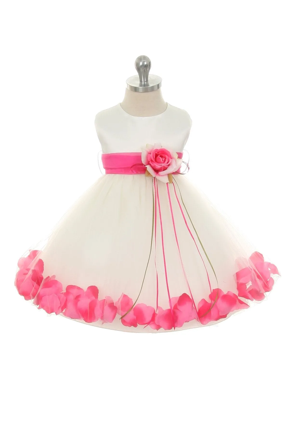 Ivory Satin Flower Petal Baby Dress with Organza Sash