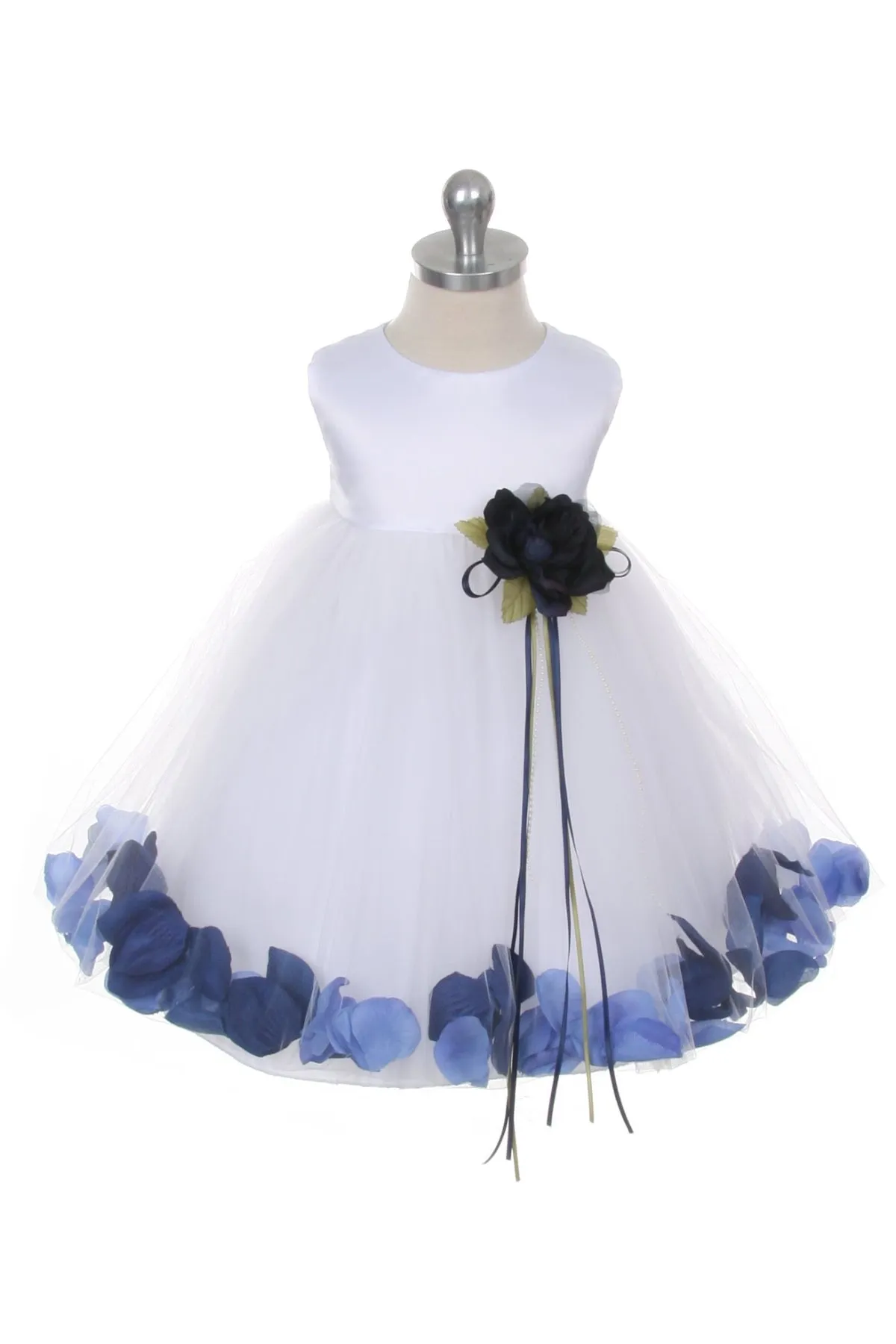 Ivory Satin Flower Petal Baby Dress with Organza Sash