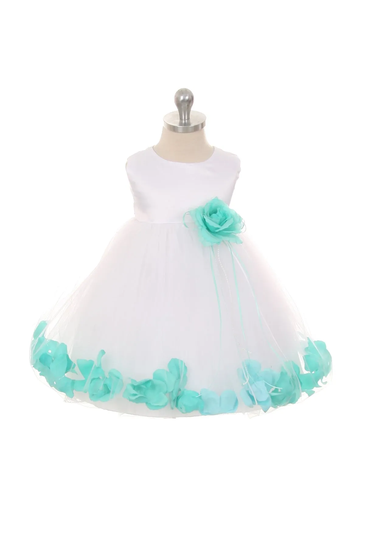 Ivory Satin Flower Petal Baby Dress with Organza Sash