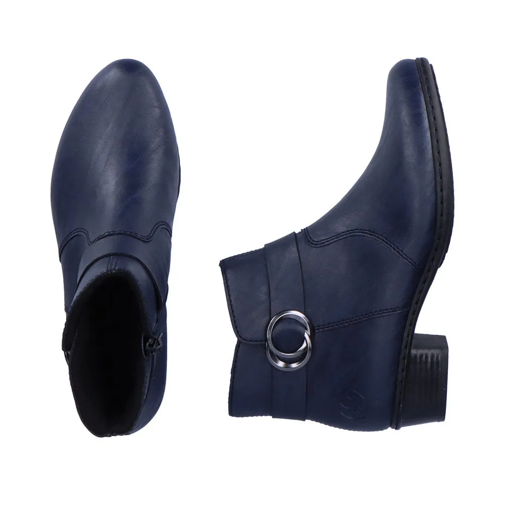 Ladies Rieker Ankle Boots Navy Soft Low Heel Y0775-14