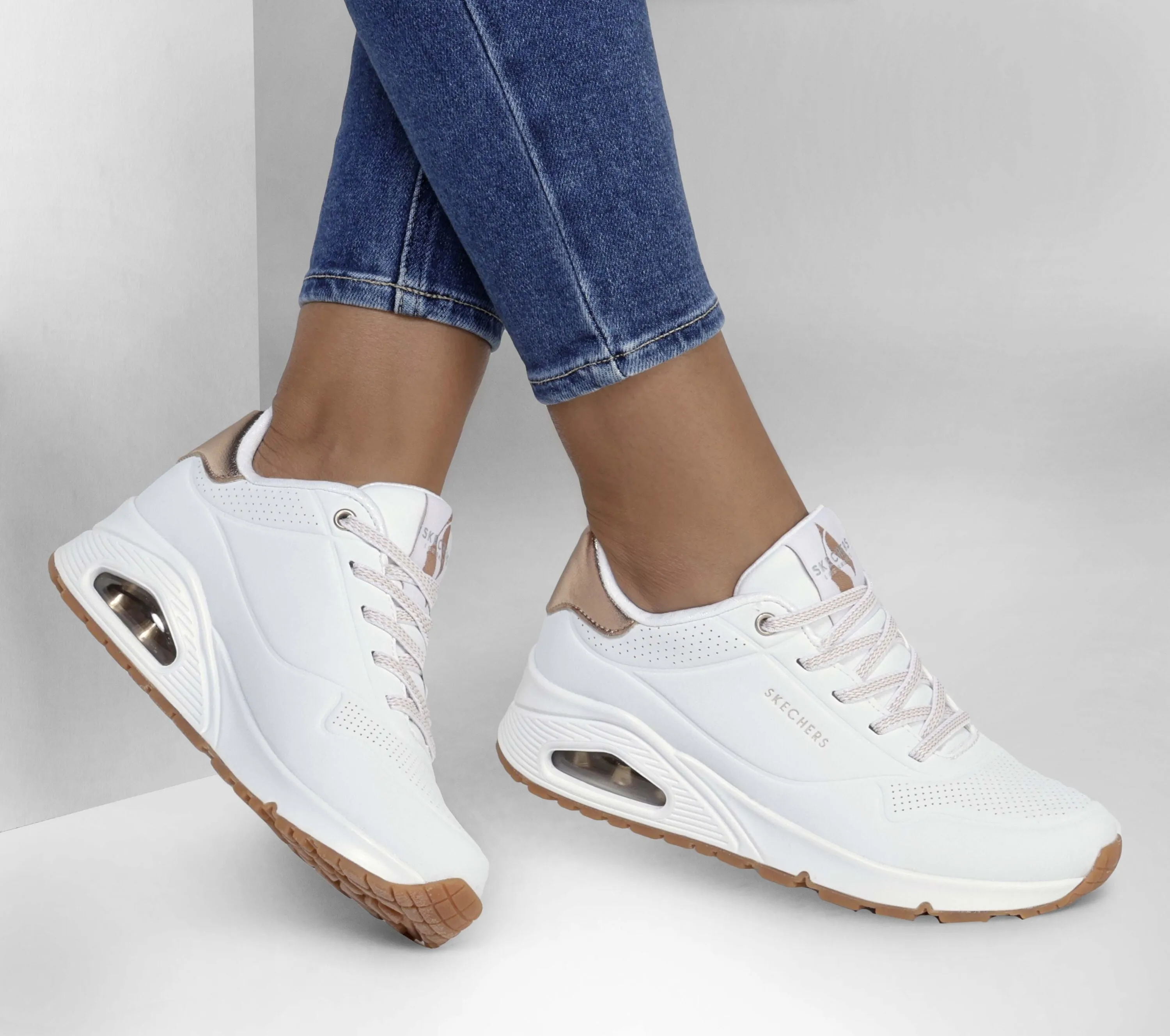 Ladies Skecher Trainers White  Uno 2 Shimmer Away 155196 WHT