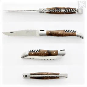 Laguiole Guilloche Corkscrew Knife - Burled Walnut Handle