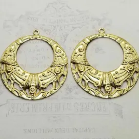 Large Brass Ornate Filigree Charms x 2 - 5897S.