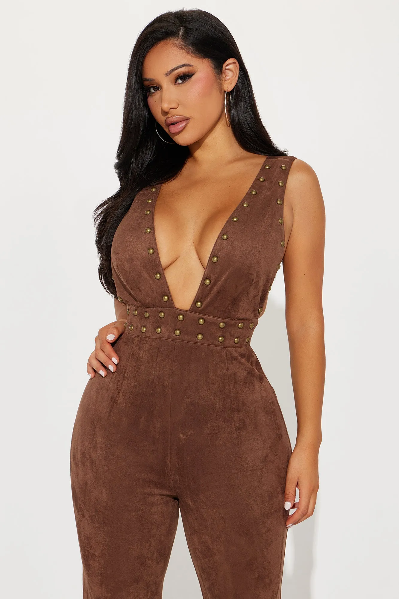 Looking For You Faux Suede Jumpsuit - Brown