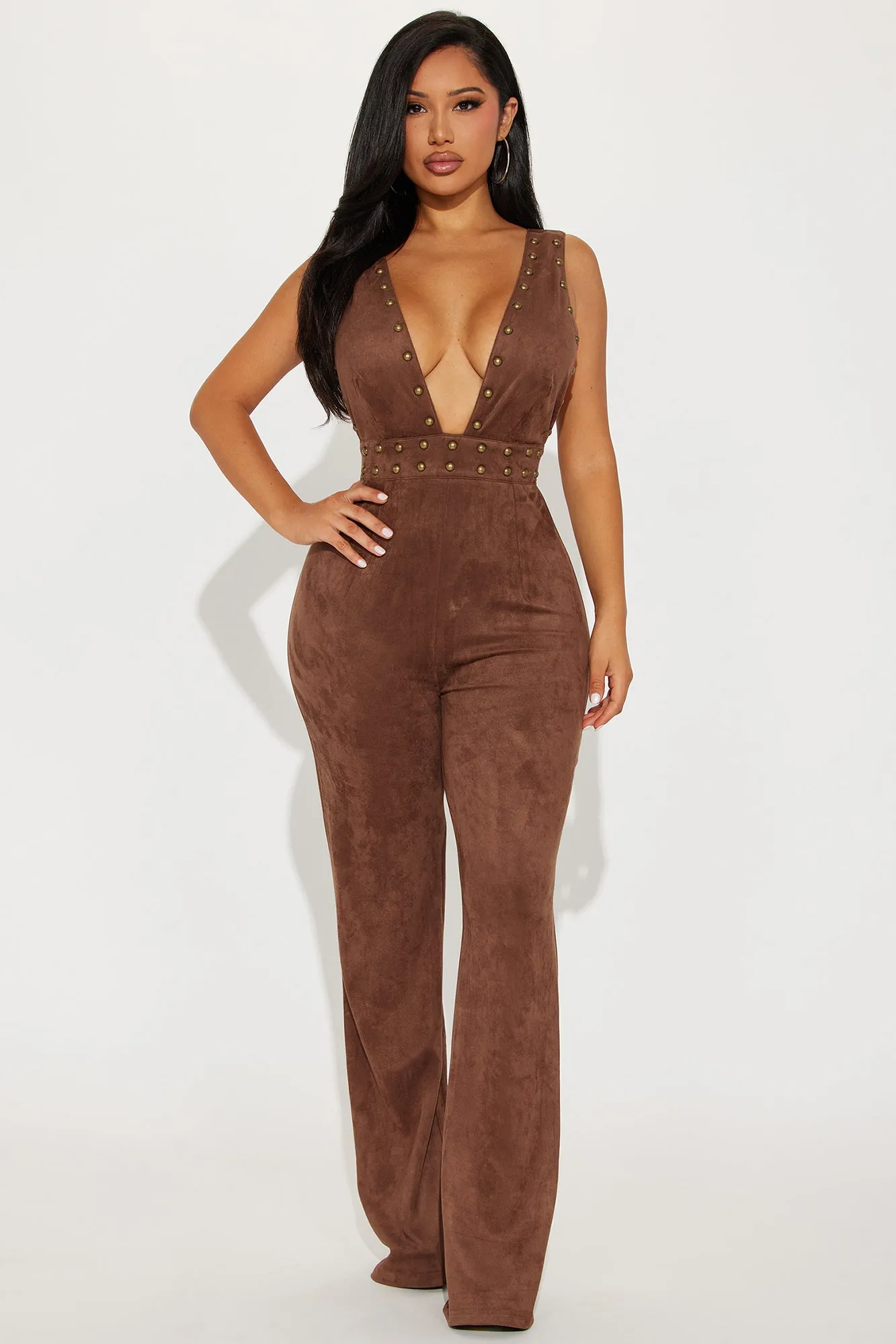 Looking For You Faux Suede Jumpsuit - Brown