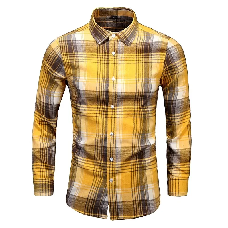 Men's Dress Shirts Long Sleeve Casual Plaid Office Slim Fit Chemise Homme Clothing Vintage Clothes Streetwear