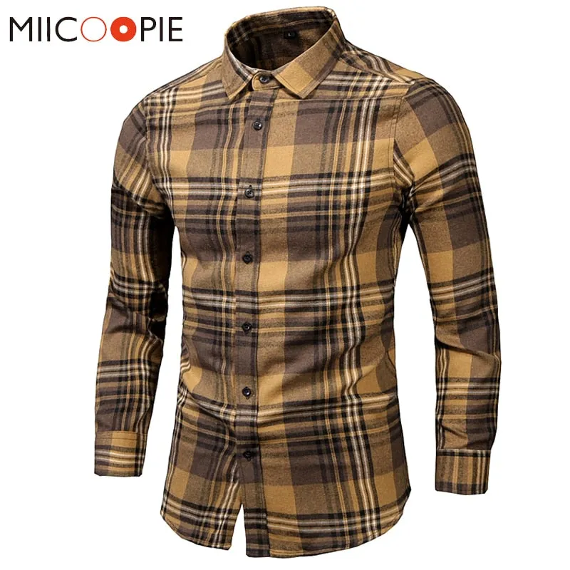 Men's Dress Shirts Long Sleeve Casual Plaid Office Slim Fit Chemise Homme Clothing Vintage Clothes Streetwear