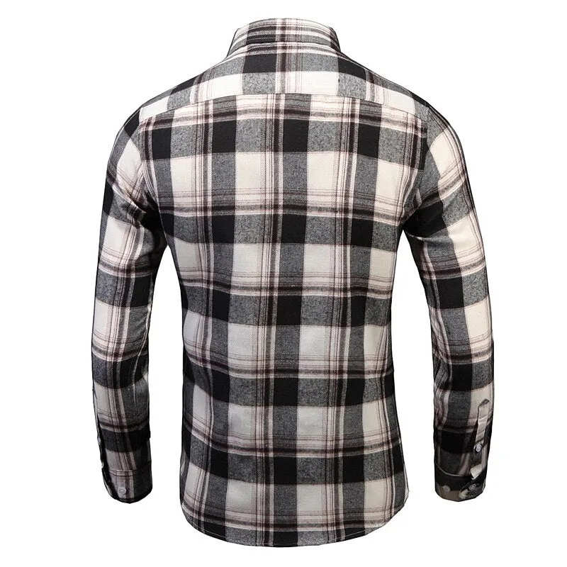 Men's Dress Shirts Long Sleeve Casual Plaid Office Slim Fit Chemise Homme Clothing Vintage Clothes Streetwear