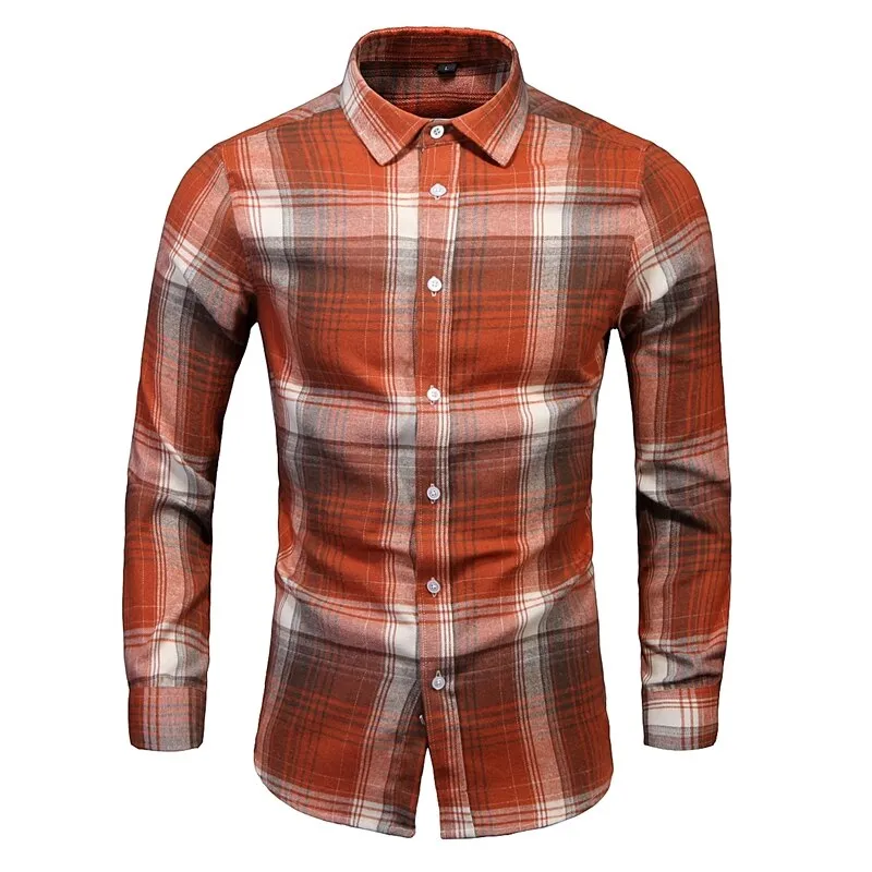 Men's Dress Shirts Long Sleeve Casual Plaid Office Slim Fit Chemise Homme Clothing Vintage Clothes Streetwear