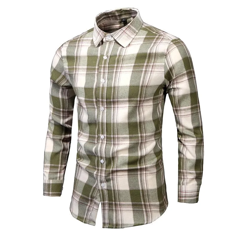 Men's Dress Shirts Long Sleeve Casual Plaid Office Slim Fit Chemise Homme Clothing Vintage Clothes Streetwear