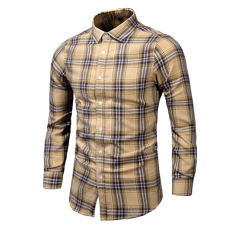 Men's Dress Shirts Long Sleeve Casual Plaid Office Slim Fit Chemise Homme Clothing Vintage Clothes Streetwear