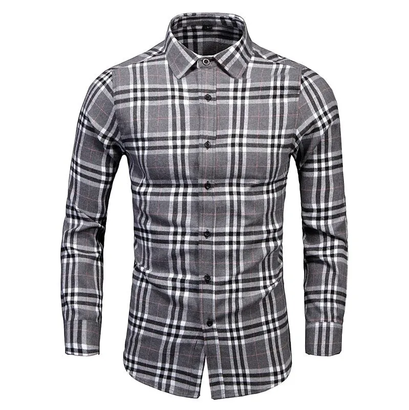 Men's Dress Shirts Long Sleeve Casual Plaid Office Slim Fit Chemise Homme Clothing Vintage Clothes Streetwear