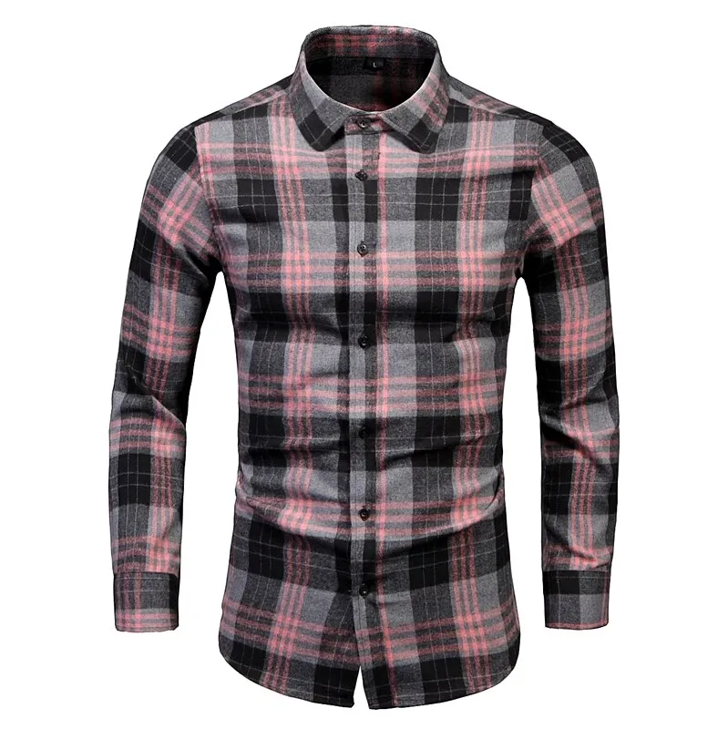 Men's Dress Shirts Long Sleeve Casual Plaid Office Slim Fit Chemise Homme Clothing Vintage Clothes Streetwear