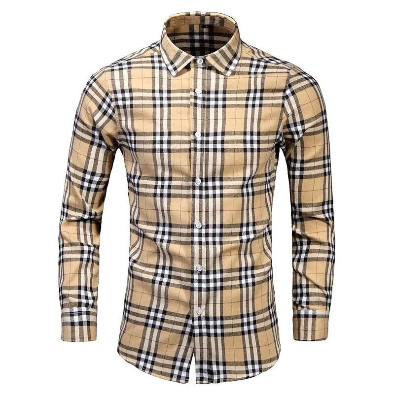 Men's Dress Shirts Long Sleeve Casual Plaid Office Slim Fit Chemise Homme Clothing Vintage Clothes Streetwear