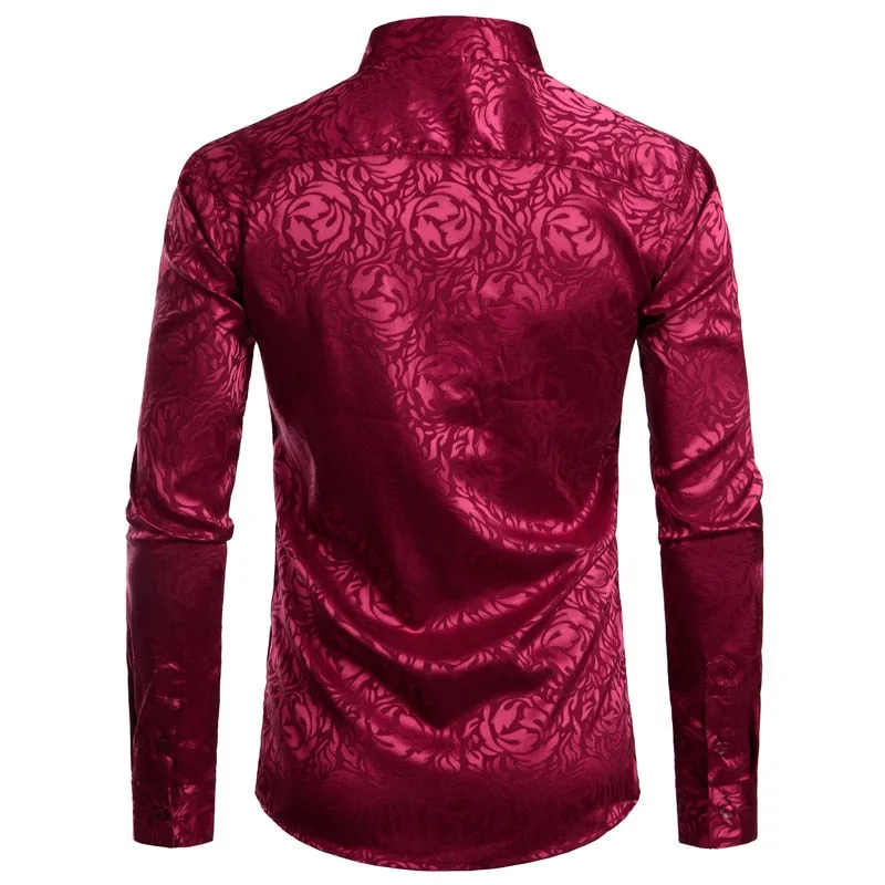 Men's Floral Black Dress Shirts Stylish Long Sleeve Steampunk arty Club Bar Social Shirt Chemise Homme