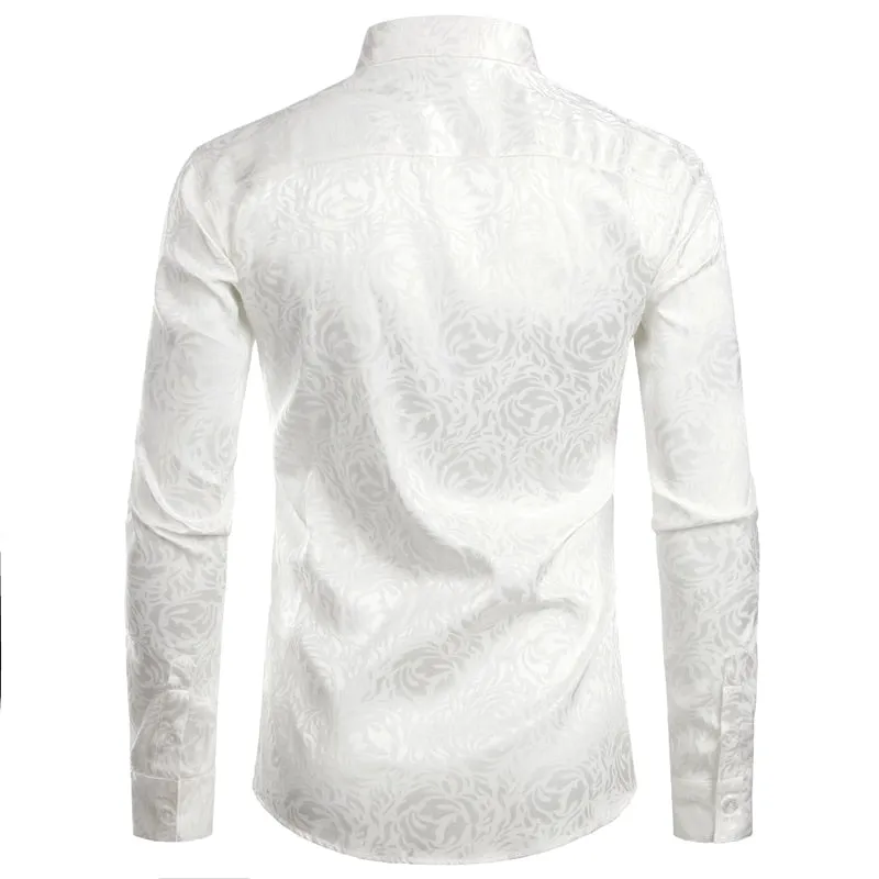 Men's Floral Black Dress Shirts Stylish Long Sleeve Steampunk arty Club Bar Social Shirt Chemise Homme