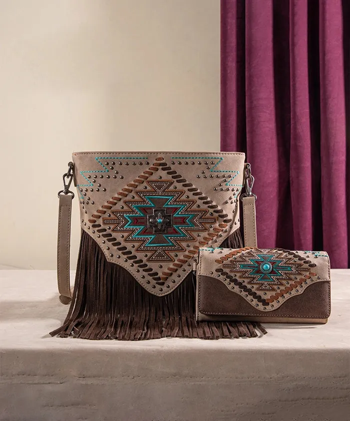 Montana West Aztec Fringe Concealed Carry Handbag Set