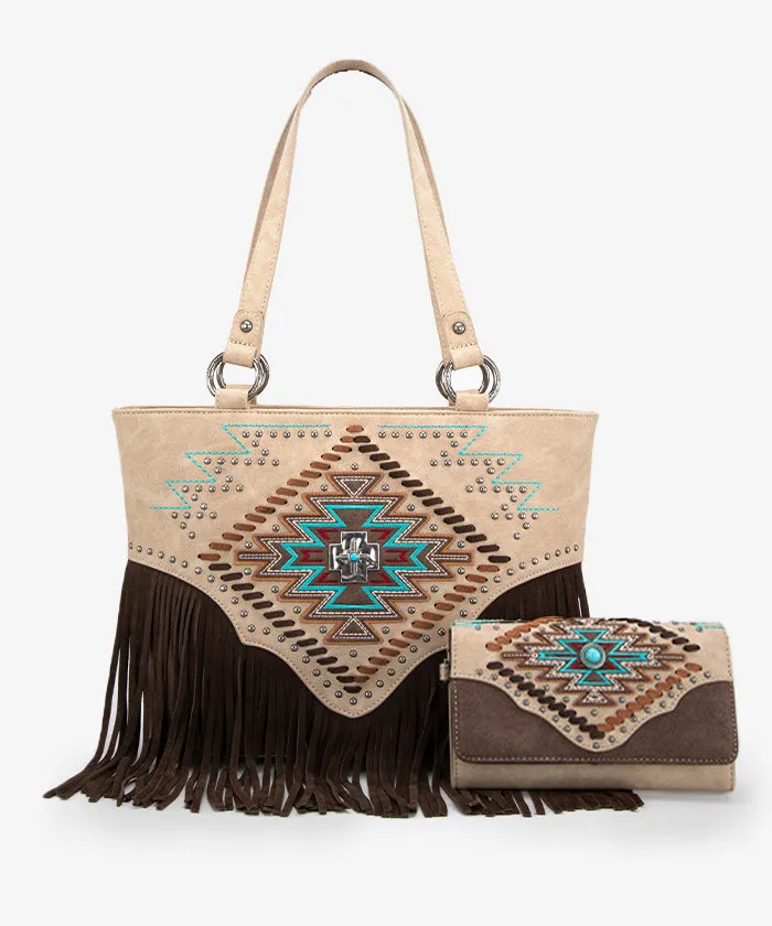 Montana West Aztec Fringe Concealed Carry Handbag Set