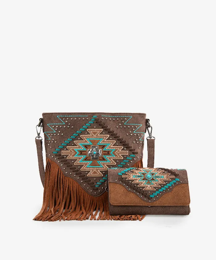 Montana West Aztec Fringe Concealed Carry Handbag Set