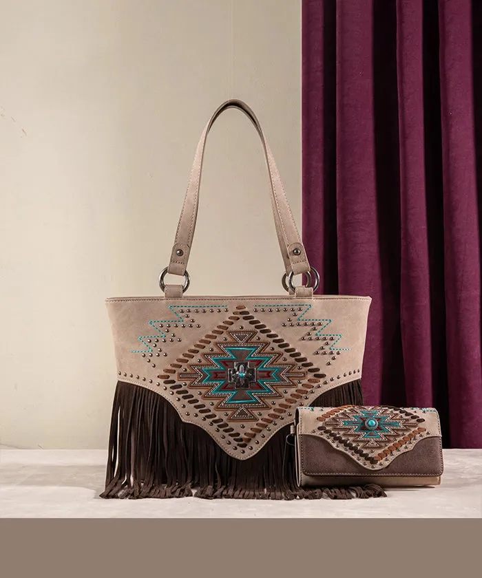 Montana West Aztec Fringe Concealed Carry Handbag Set