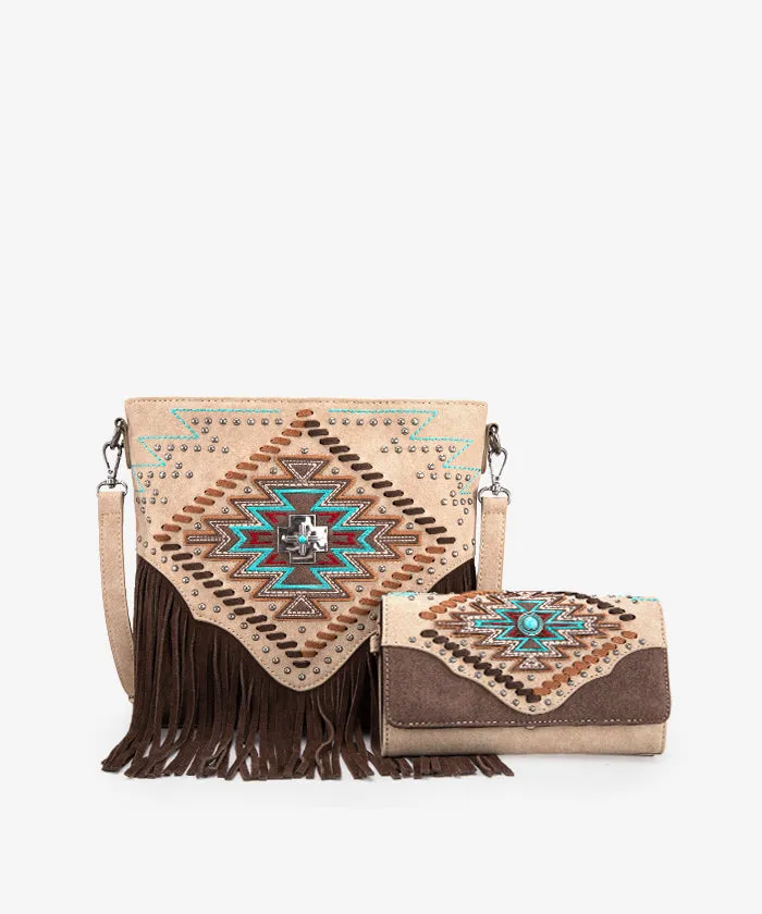 Montana West Aztec Fringe Concealed Carry Handbag Set