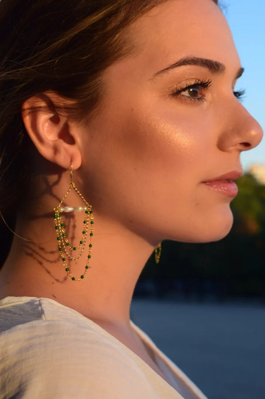 Penelope Malachite and Pearl Chandelier Earrings