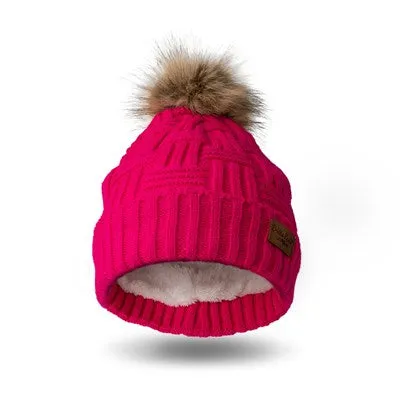 Plush-Lined Knit Hat with Pom