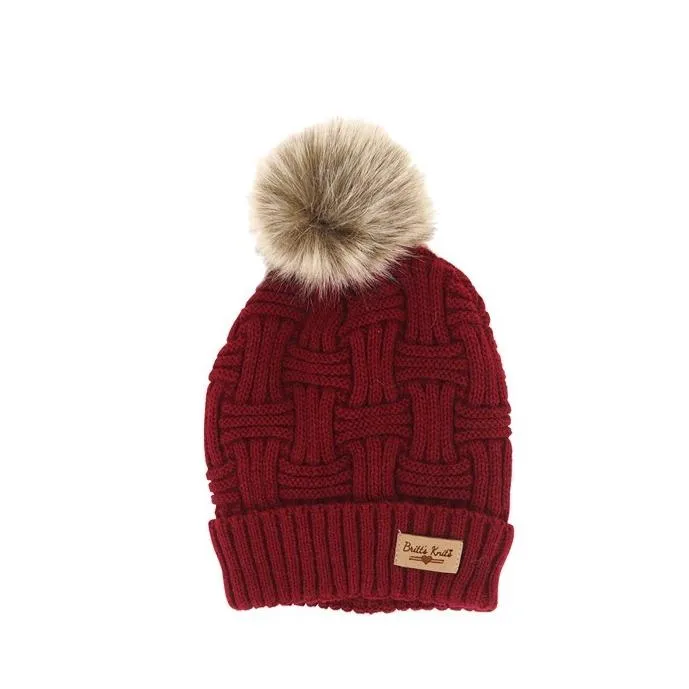 Plush-Lined Knit Hat with Pom