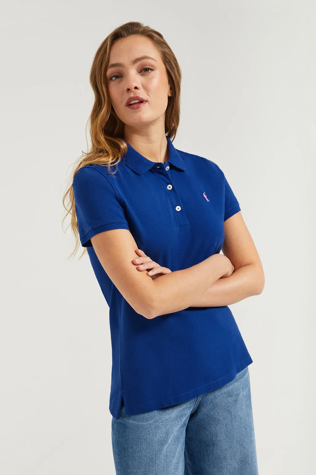 Polo de manga corta piqué azul royal con logo Rigby Go