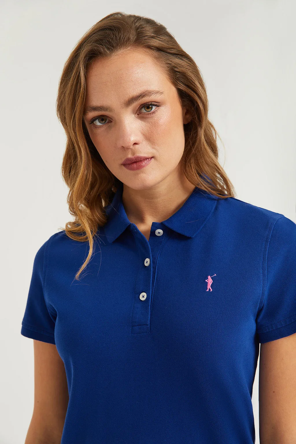 Polo de manga corta piqué azul royal con logo Rigby Go