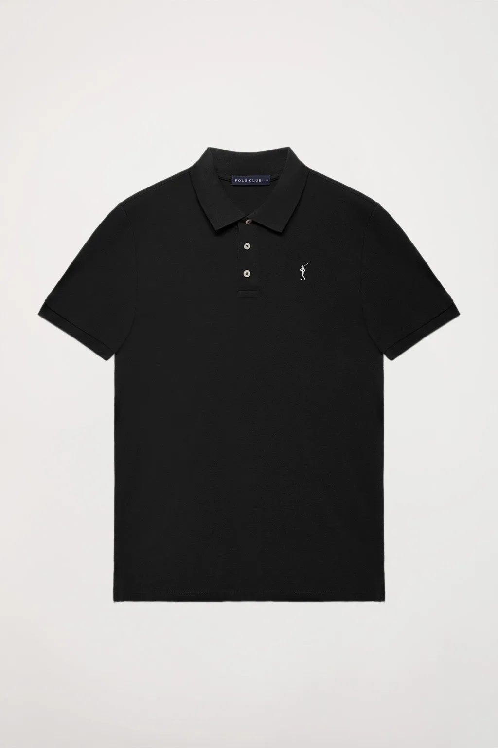 Polo negro piqué con tapeta de tres botones y logo bordado Rigby Go