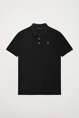 Polo negro piqué con tapeta de tres botones y logo bordado Rigby Go