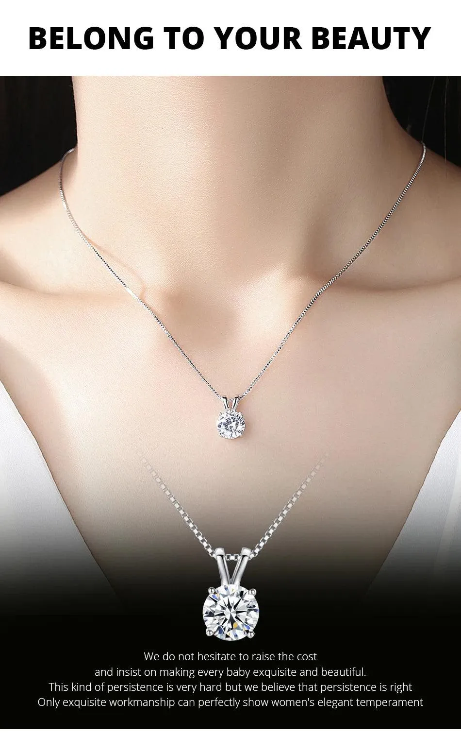 RSP-101 Original Moissanite Solitaire Pendant Necklace in Pure Silver