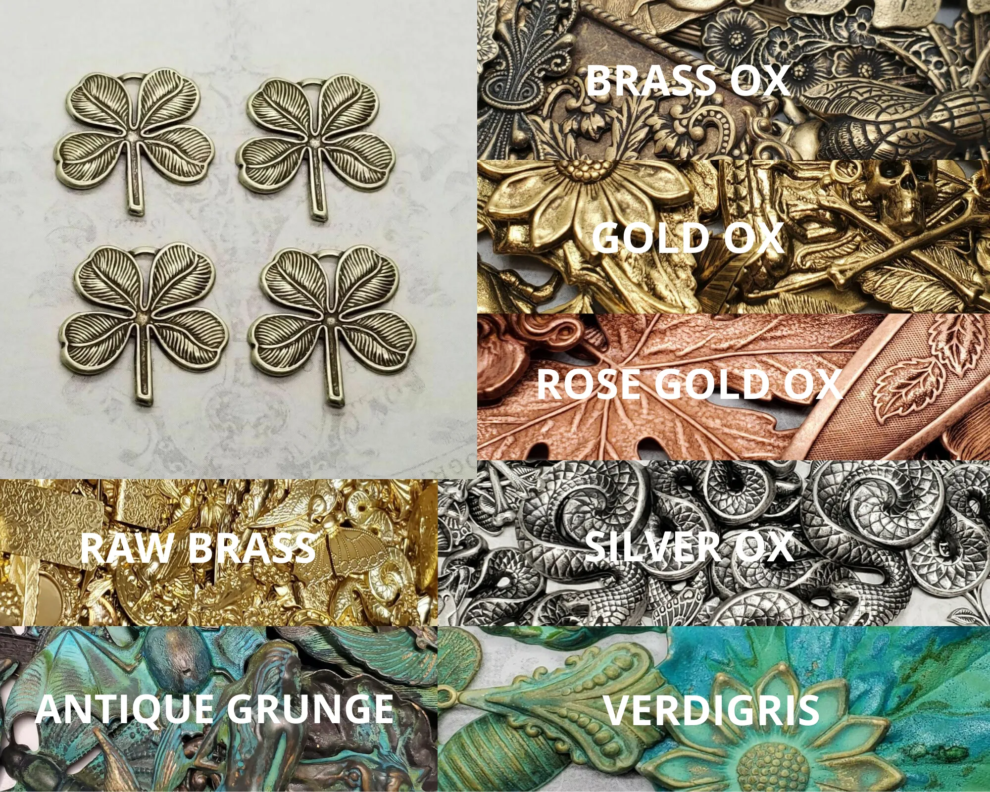 Small Brass 4 Leaf Clover Charms x 4 - 2124WRRAT.