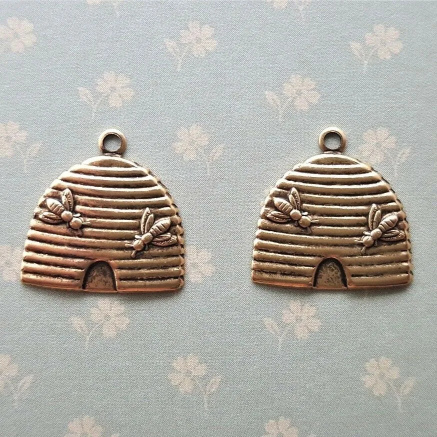 Small Brass Bee Hive Charms x 2 - 5434TC.