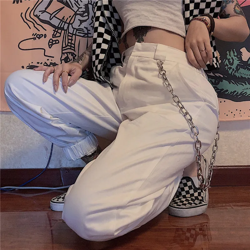 STREET FASHION WHITE CHAIN  PANTS BY63033