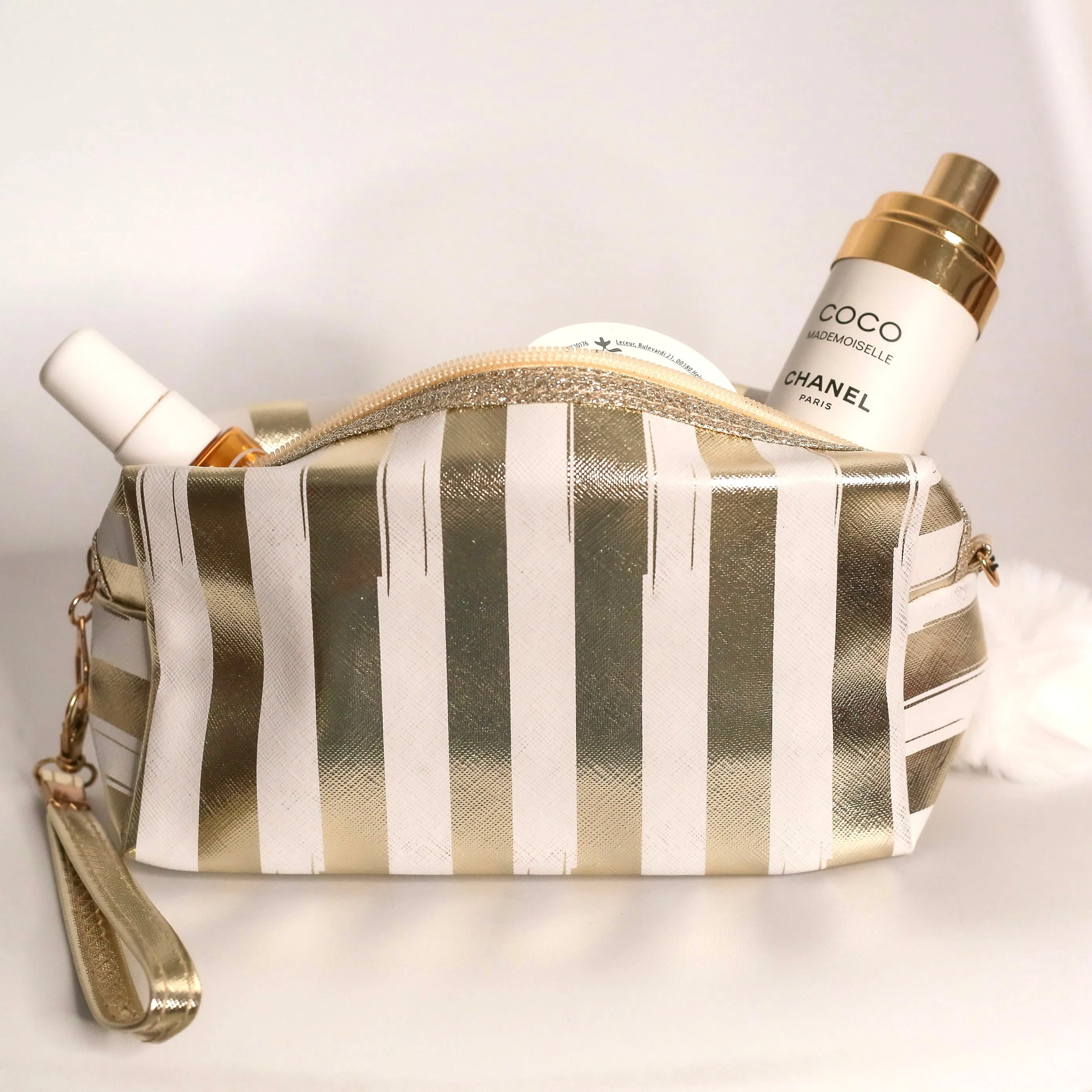 Stripy Make Up Bag - Gold