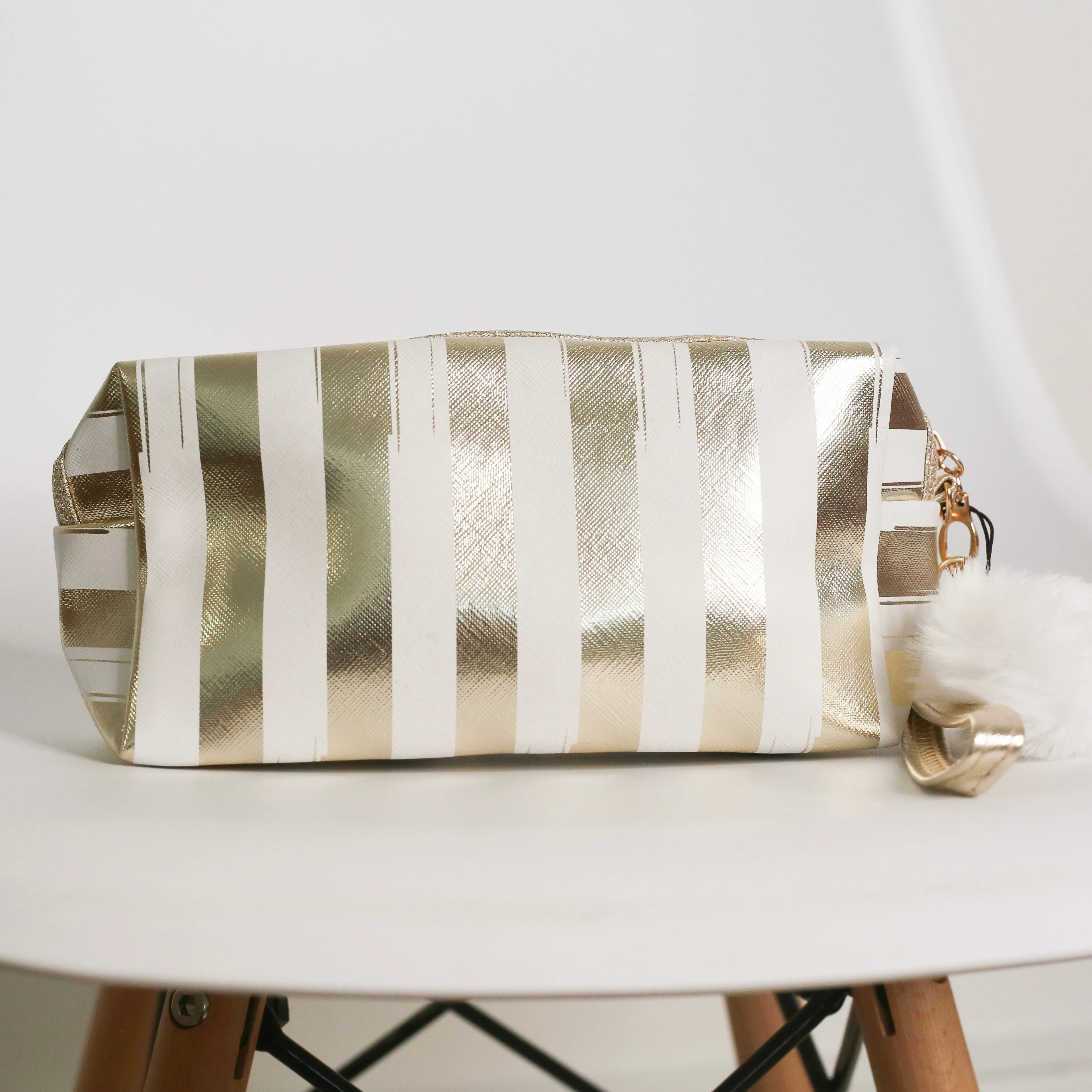 Stripy Make Up Bag - Gold