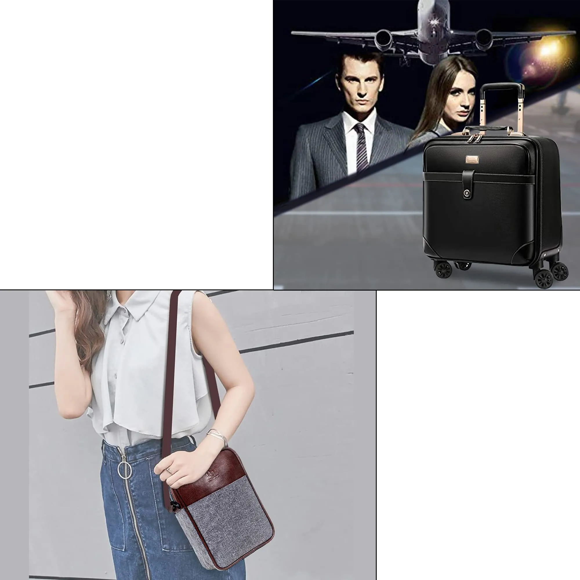 THE CLOWNFISH Combo of Minlu Baoluo Faux Leather 8 Wheel Travel Suitcase (Black) Amalia Sling Bag (Grey)