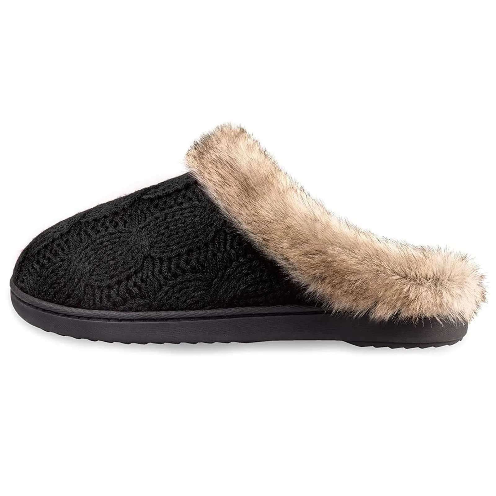 Women's Cable Knit Faux Fur Collar Slipper